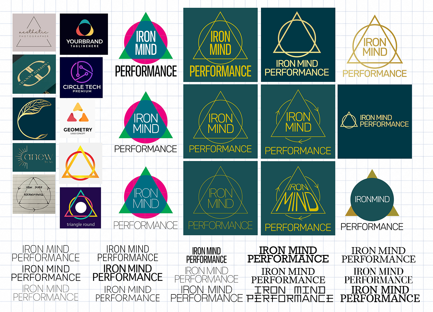 Logo exploration grid for Iron Mind Performance